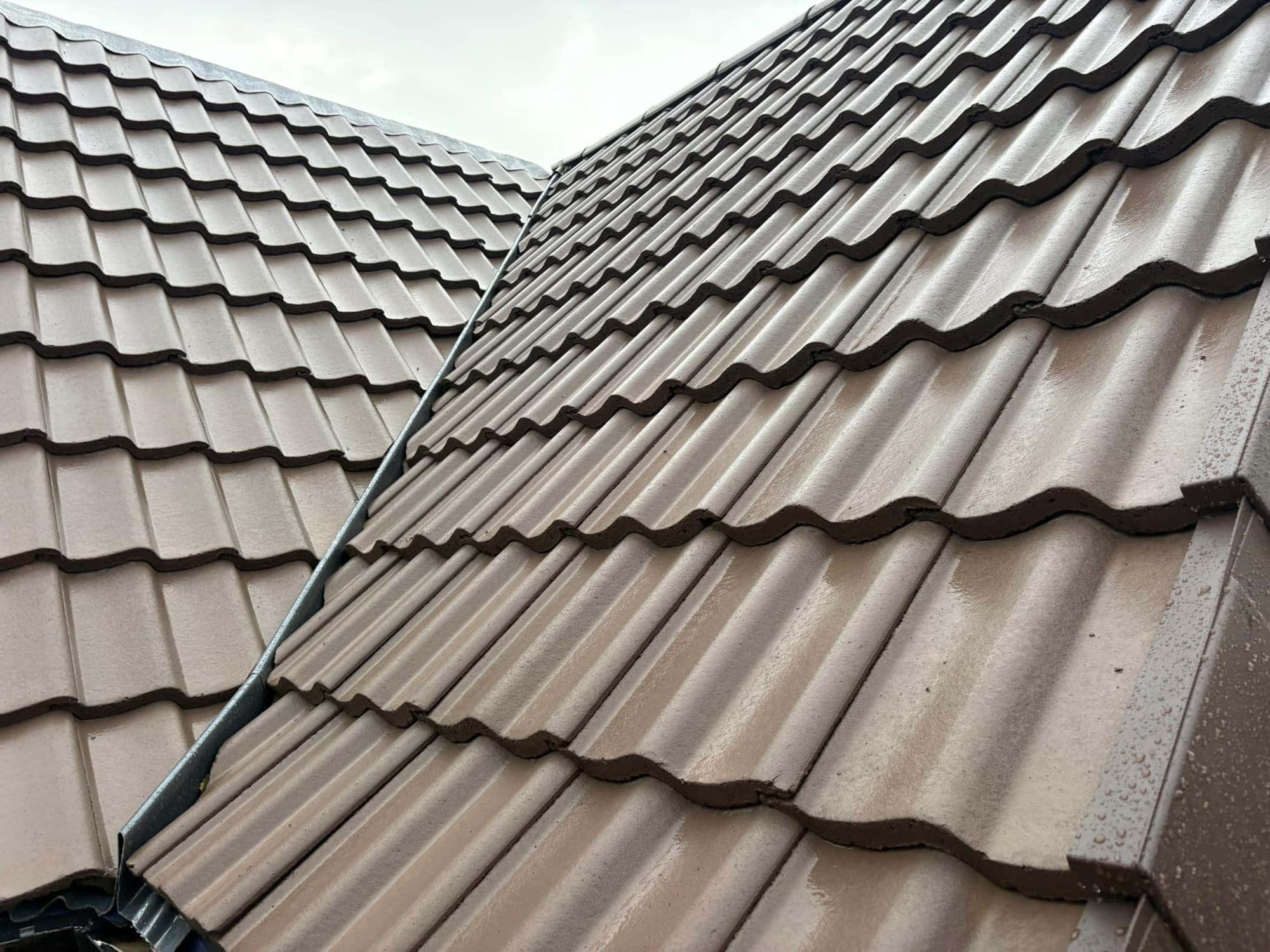 Close-up of a dry valley on a new brown Sandtoft double pantile roof in Beverley — Armour Shield Roofing Services